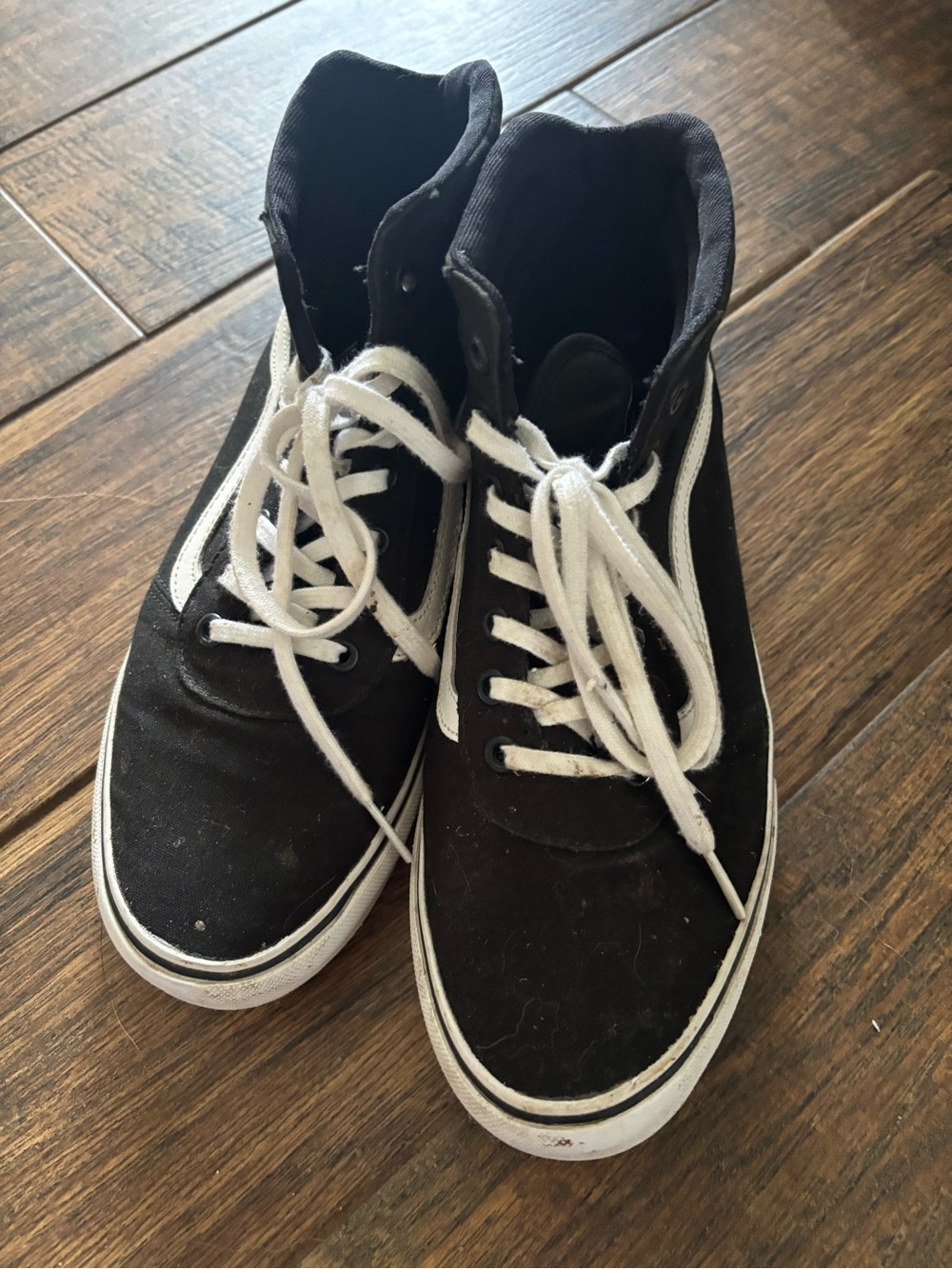 Vans Black and White Sk8-Hi Canvas Sneakers Womens 10